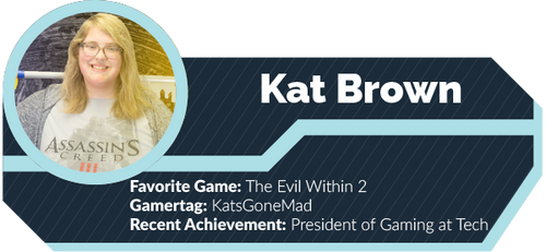 A graphic showing titles for Kat Brown.